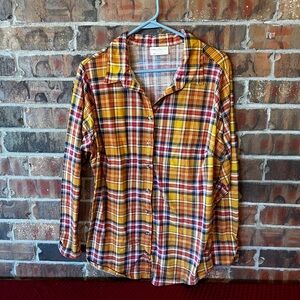 Bobbie Brooks Plus Women’s Yellow Plaid Button Up Shirt Size:2X